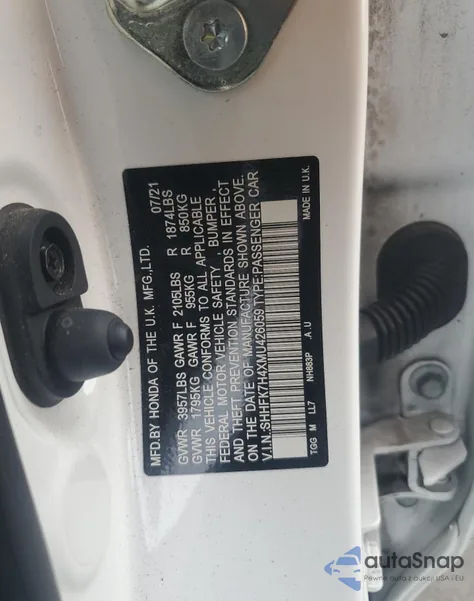 2021 Honda Civic Sport из США, поврежденный, VIN SHHFK7H4XMU426059